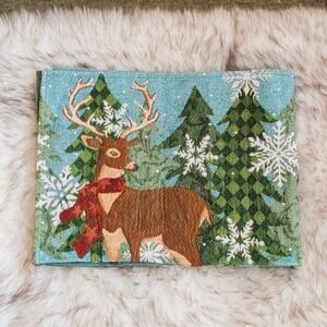 Christmas Tapestry Table Runner Reindeers Snowflakes Pine Trees Gold Sparkle